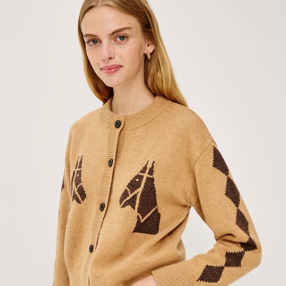 Rails Sweaters - Rails XS Camel and Dark Brown Horse-Pattern Button Cardigan